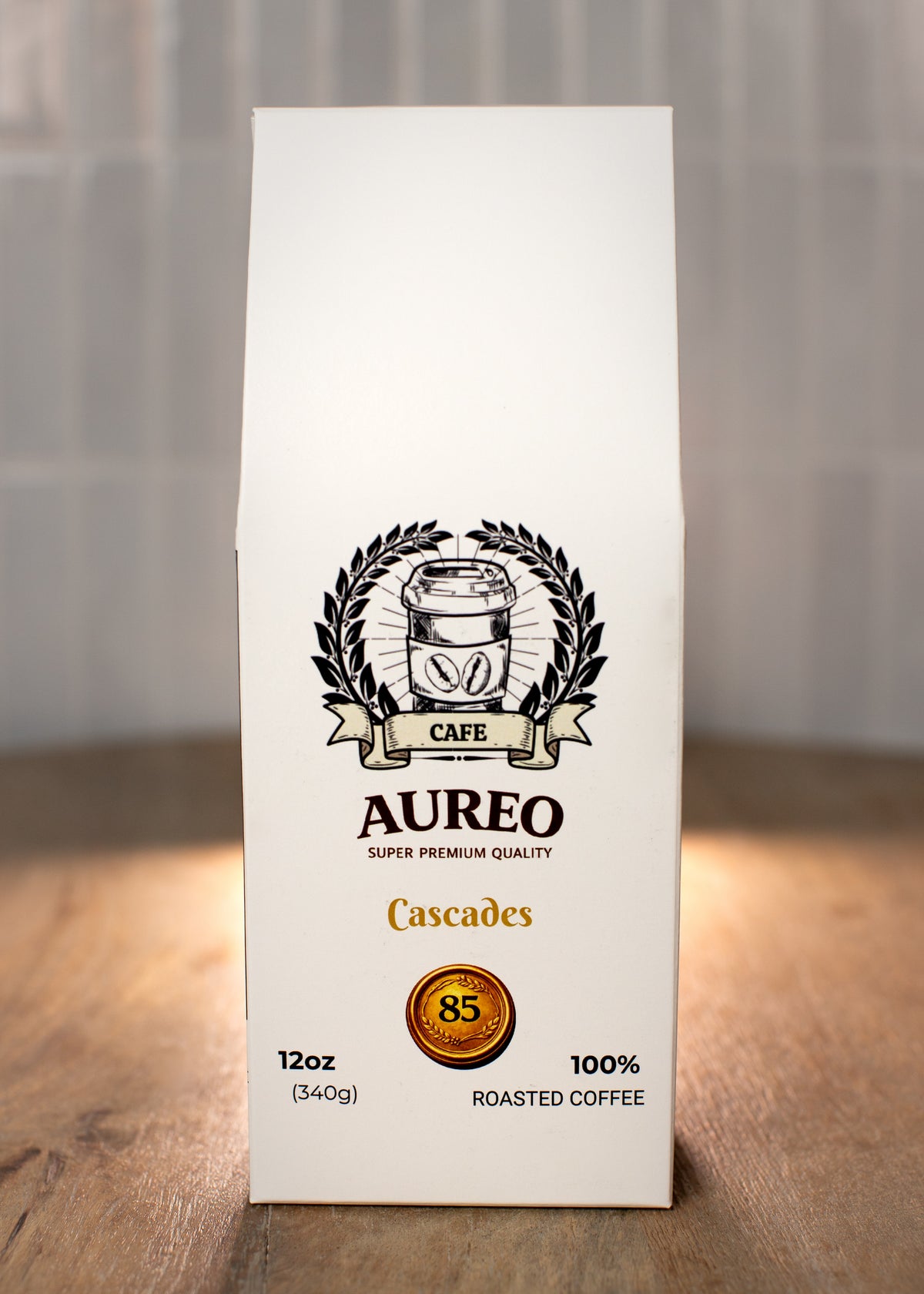 Cascades – AUREO Café 12 oz coffee bag, front