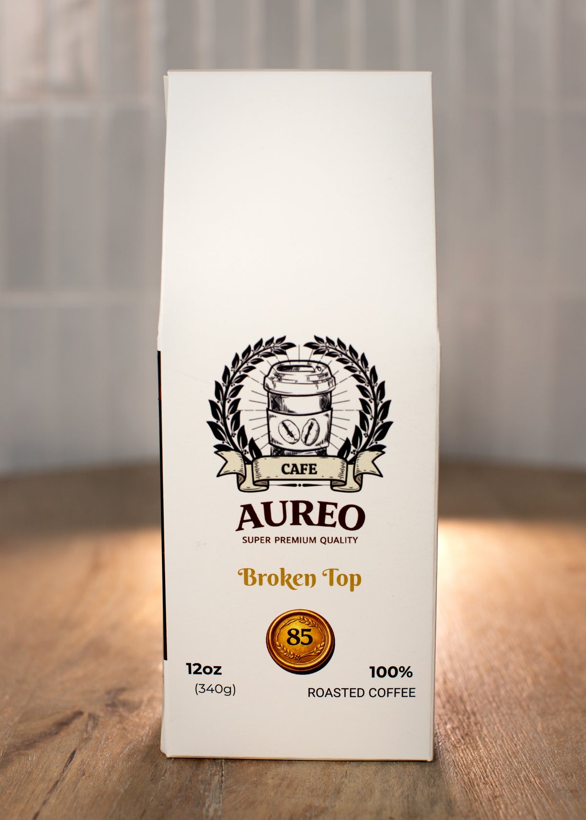 Broken Top – AUREO Café 12 oz coffee bag, front