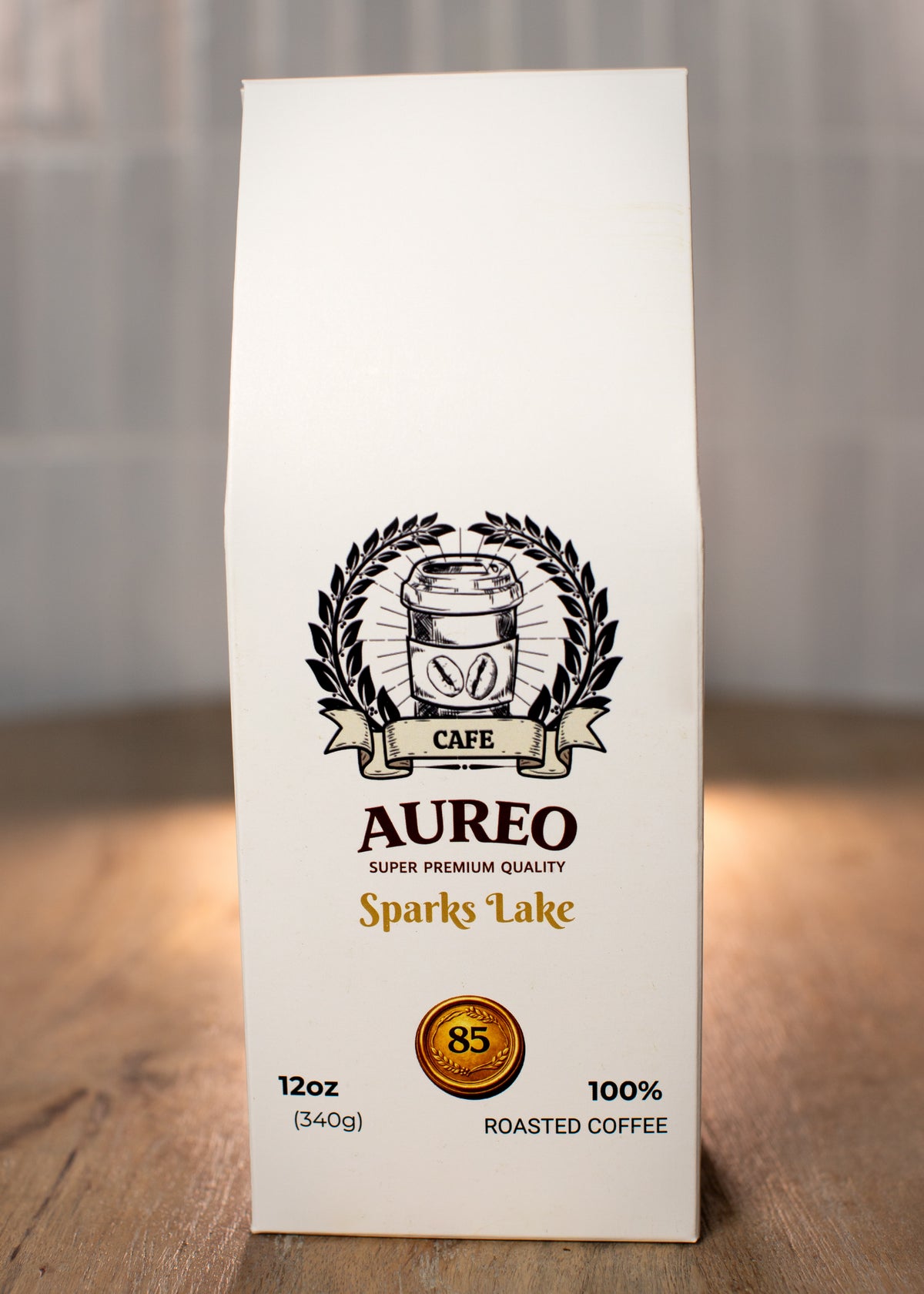 Sparks Lake – AUREO Café 12 oz coffee bag, front