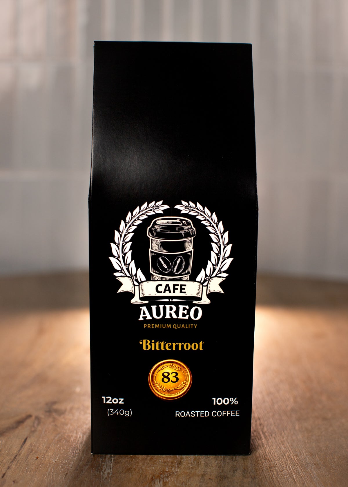 Bitterroot – AUREO Café 12 oz coffee bag, front